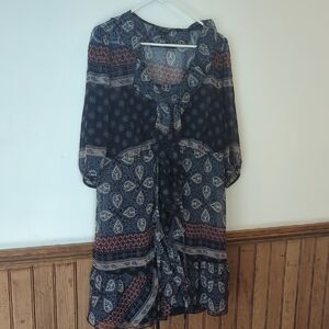 Banana Republic Navy and Cream Paisley Dress Size 10